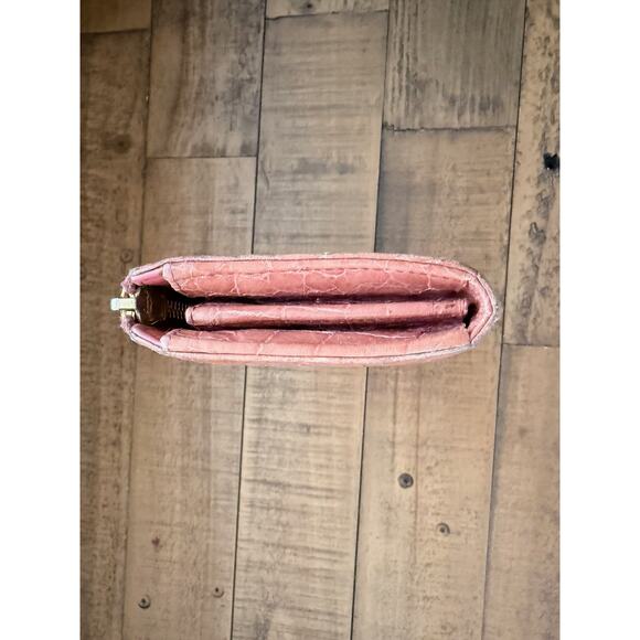 Miu Miu Wallet Womens Pink Croc Embossed Zip Around Leather Clutch Purse Italy - Picture 6 of 12